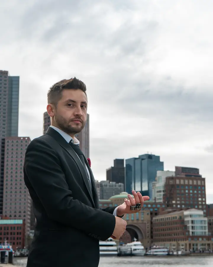 Nicko Guerrero in a white jacket in Boston